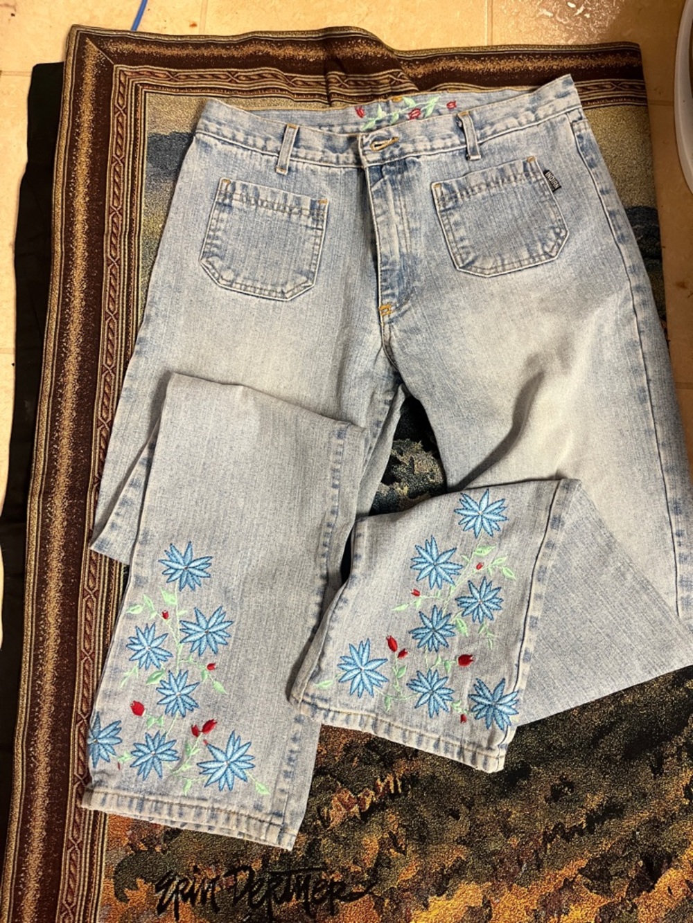 Y2K floral Embroidered Denim jeans , Wild flowers,